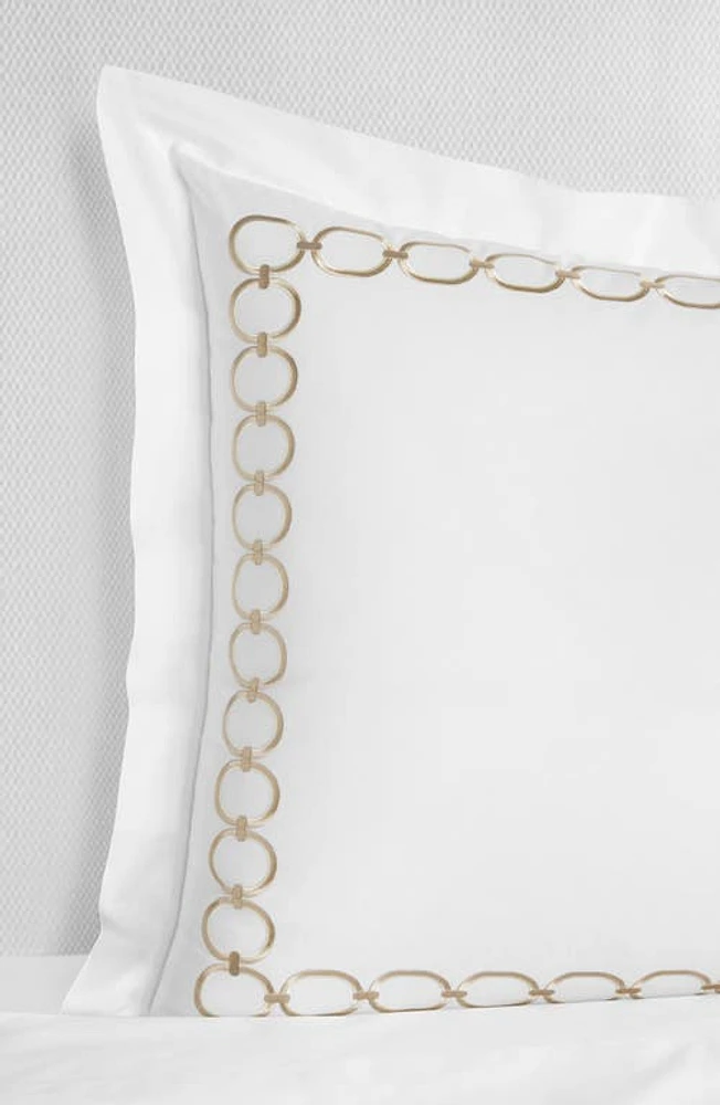 SFERRA Catena Cotton Percale Euro Pillow Sham in White/Sand at Nordstrom