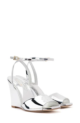 Larroudé Yves Ankle Strap Wedge Sandal Silver at Nordstrom,