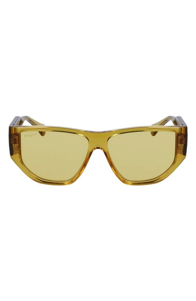 FERRAGAMO 56mm Rectangular Sunglasses in Transparent Yellow at Nordstrom