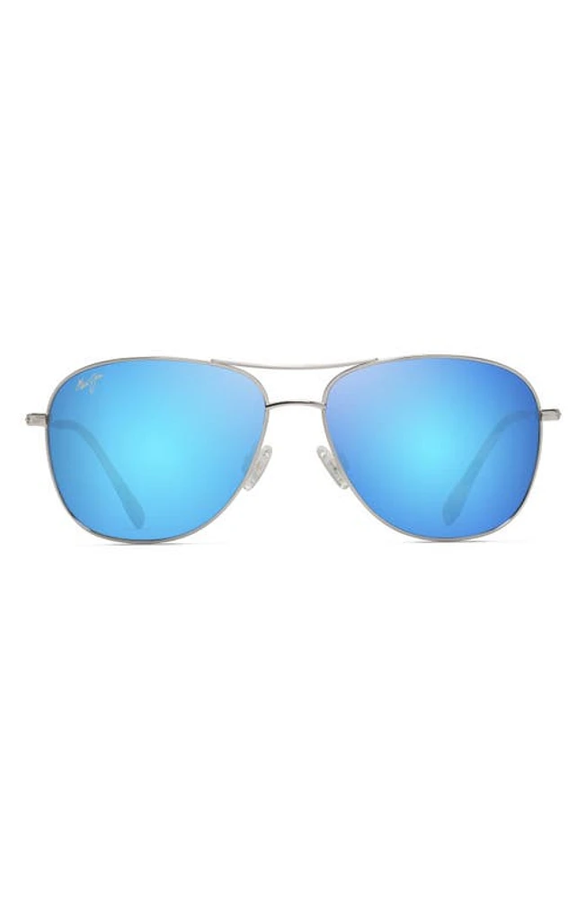 Maui Jim Cliff House 59mm PolarizedPlus2 Metal Aviator Sunglasses in Silver/Blue Hawaii at Nordstrom