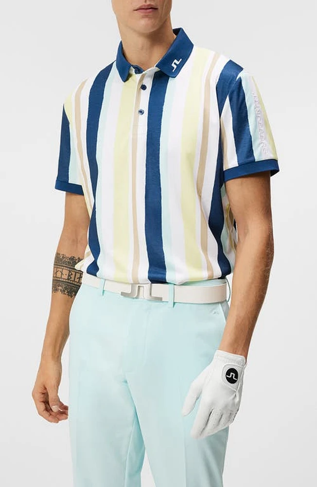 J. Lindeberg Regular Fit Stripe Tour Tech Performance Golf Polo Painted Wax Yellow at Nordstrom,