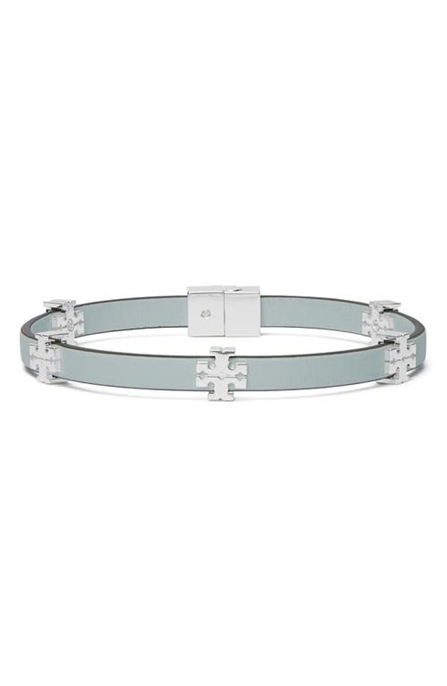 Tory Burch Eleanor Faux Leather Bracelet in Light Silver /Summit at Nordstrom, Size Small