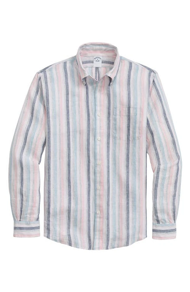 Brooks Brothers Regular Fit Stripe Linen Button-Down Shirt Archive at Nordstrom,