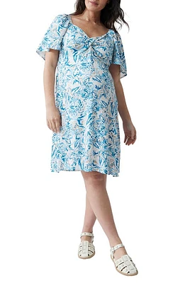 Ingrid & Isabel Flutter Sleeve Twist Front Maternity Dress Painterly Blue Multi at Nordstrom,