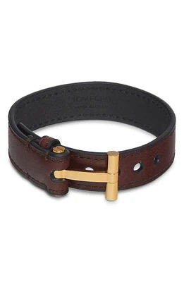 TOM FORD Men's Hollywood Leather Bracelet in Dark Brown/Gold at Nordstrom