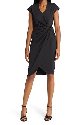 Tahari ASL Side Knot V-Neck Sheath Dress Black at Nordstrom,