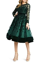 Mac Duggal Long Sleeve Fit & Flare Velvet Embellished Cocktail Dress at Nordstrom,