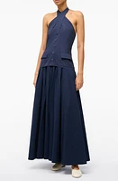 STAUD Harrington Stretch Cotton Halter Maxi Dress Navy at Nordstrom,