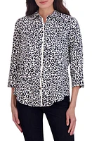 Foxcroft Charlie Leopard Print Cotton Button-Up Shirt Black/ at Nordstrom