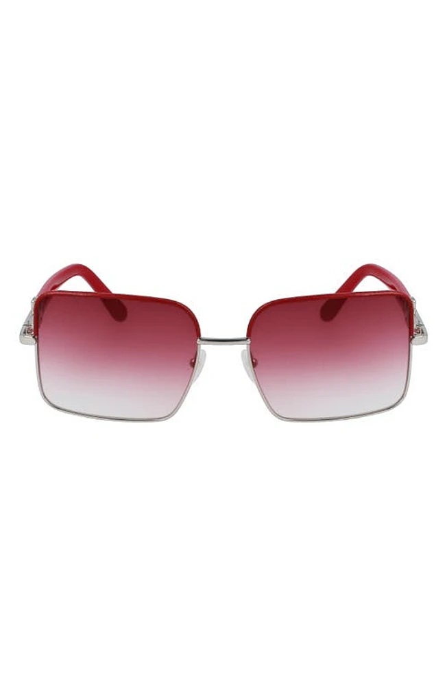 FERRAGAMO 60mm Gradient Rectangular Sunglasses in Silver/Burgundy at Nordstrom