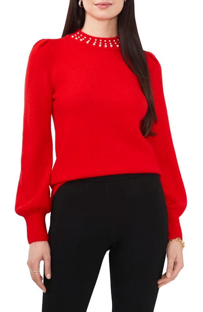 Chaus Imitation Pearl Collar Sweater Cherry Red at Nordstrom,