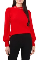 Chaus Imitation Pearl Collar Sweater Cherry Red at Nordstrom,