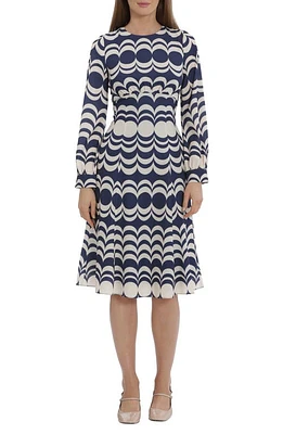 Maggy London Geo Print Long Sleeve Dress Navy/Beige at Nordstrom,