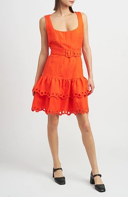 En Saison Sonnet Tiered Linen Blend Minidress Tomato Red at Nordstrom,