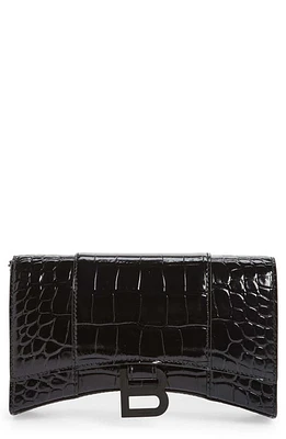 Balenciaga Hourglass Croc Embossed Leather Wallet on a Chain in Black at Nordstrom