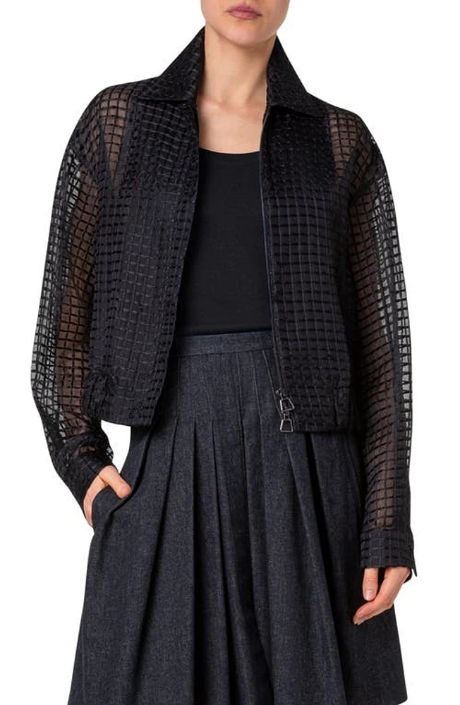 Akris Wanda Check Embroidered Silk Blend Organza Crop Jacket Black at Nordstrom,