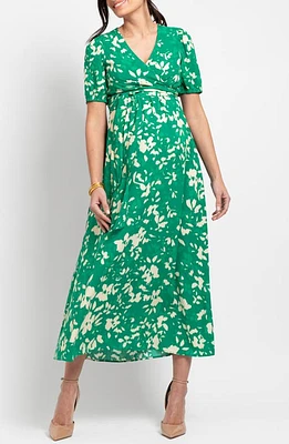 Seraphine Floral Tie Waist Maternity/Nursing Midi Dress Green Print at Nordstrom,