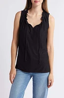 Loveappella Tie Neck Swiss Dot Sleeveless Knit Top at Nordstrom,