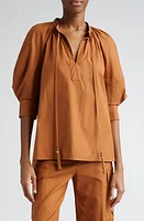 Max Mara Carpi Lantern Sleeve Cotton Poplin Top Tobacco at Nordstrom,