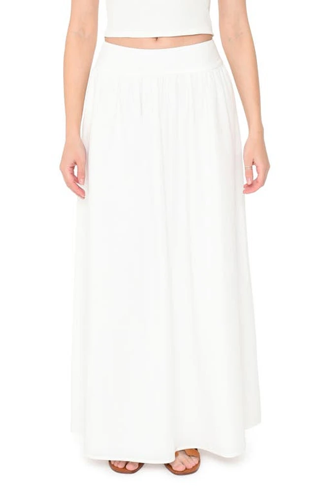 WAYF Nicole Pleated Cotton Maxi Skirt Ivory at Nordstrom,