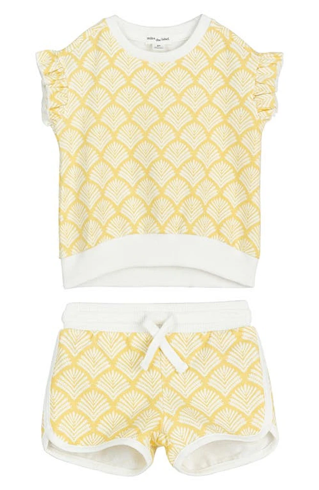 MILES THE LABEL Wheat Print Short Sleeve French Terry Sweatshirt & Shorts Set Yellow at Nordstrom,