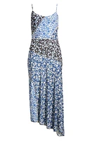 MANGO Mixed Floral Asymmetric Knit Dress Medium Blue at Nordstrom,