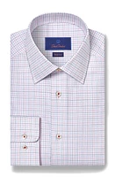 David Donahue Regular Fit Dobby Check Dress Shirt White/Berry at Nordstrom,