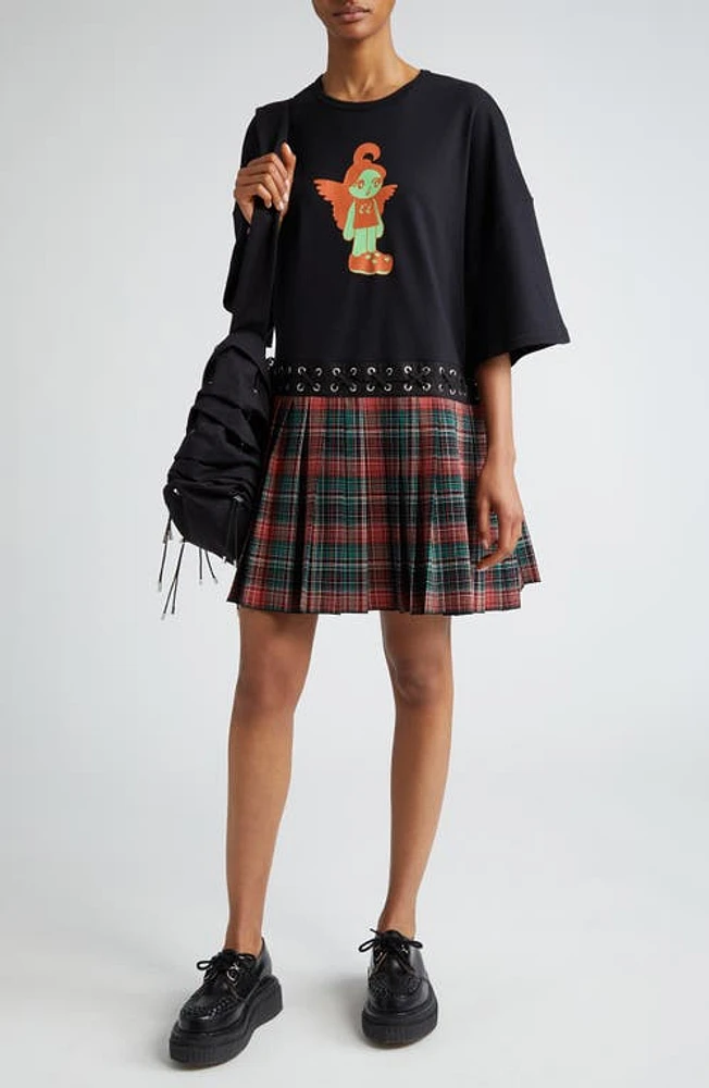 Chopova Lowena Solus Mixed Media Dress in Black And Tartan at Nordstrom, Size Large