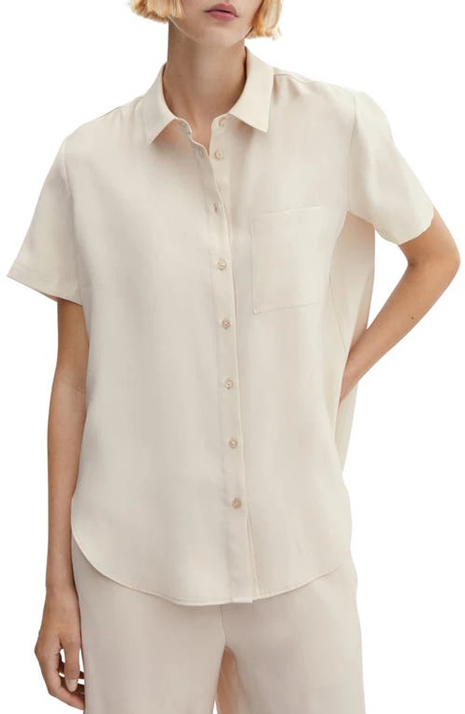 MANGO Short Sleeve Button-Up Shirt Ecru at Nordstrom,