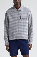 Palm Angels Check Cotton Zip Overshirt Indigo Blue Off at Nordstrom,