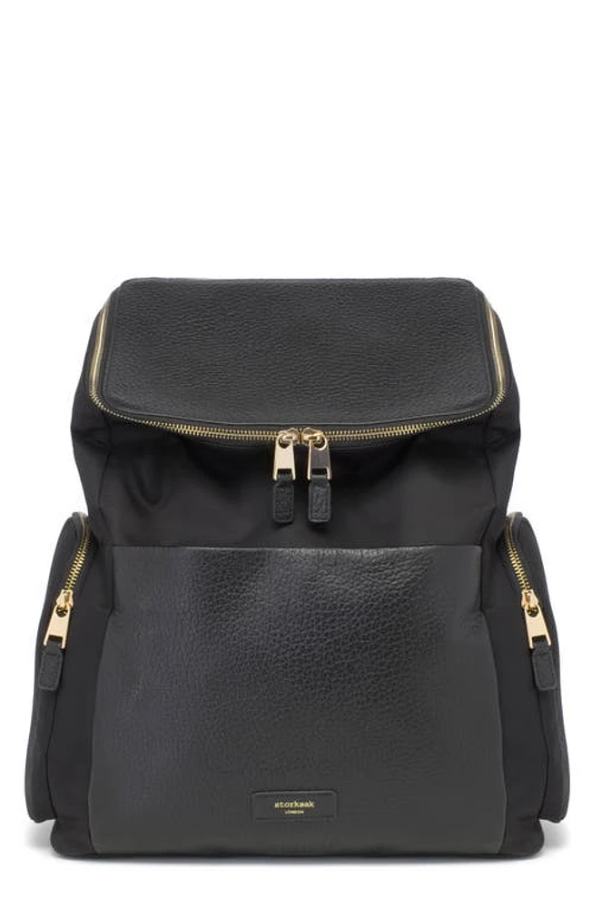 Storksak Alyssa Water Resistant Convertible Diaper Backpack in Black/gold at Nordstrom