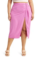 Open Edit Faux Wrap Midi Skirt in Pink Rosebud at Nordstrom, Size 3X