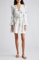 Zimmermann Natura Floral Belted Linen Minidress in Blue Birds at Nordstrom, Size 0