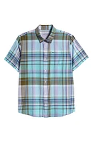 vineyard vines Kids' Madras Short Sleeve Cotton Button-Up Shirt Andros Blue at