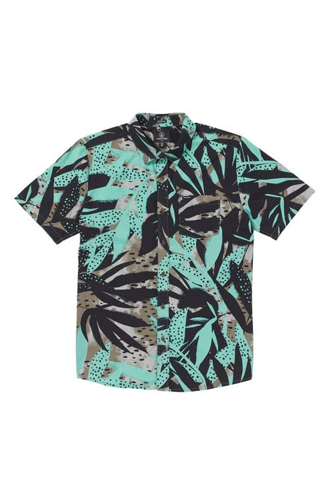 Volcom Waterside Classic Fit Floral Short Sleeve Button-Up Shirt Dusty Aqua at Nordstrom,