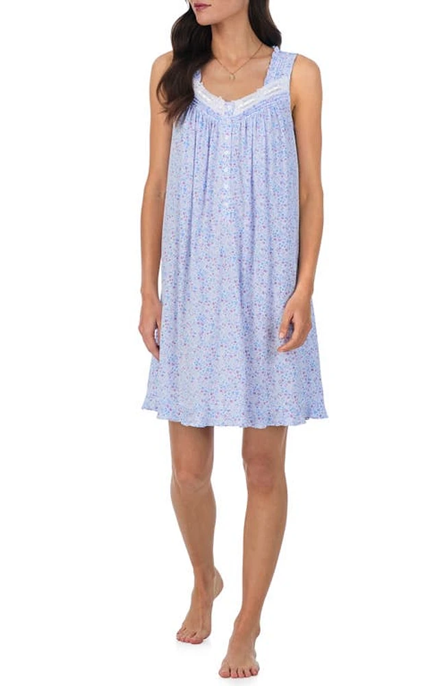 Eileen West Floral Sleeveless Short Jersey Nightgown Blue Print at Nordstrom,