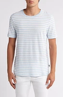 BOSS Tiburt Stripe Cotton & Linen T-Shirt Light Blue at Nordstrom,