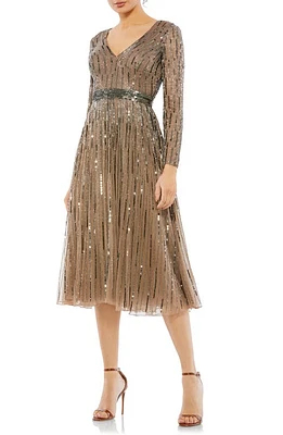 Mac Duggal Sequin Stripe Long Sleeve A-Line Dress at Nordstrom,