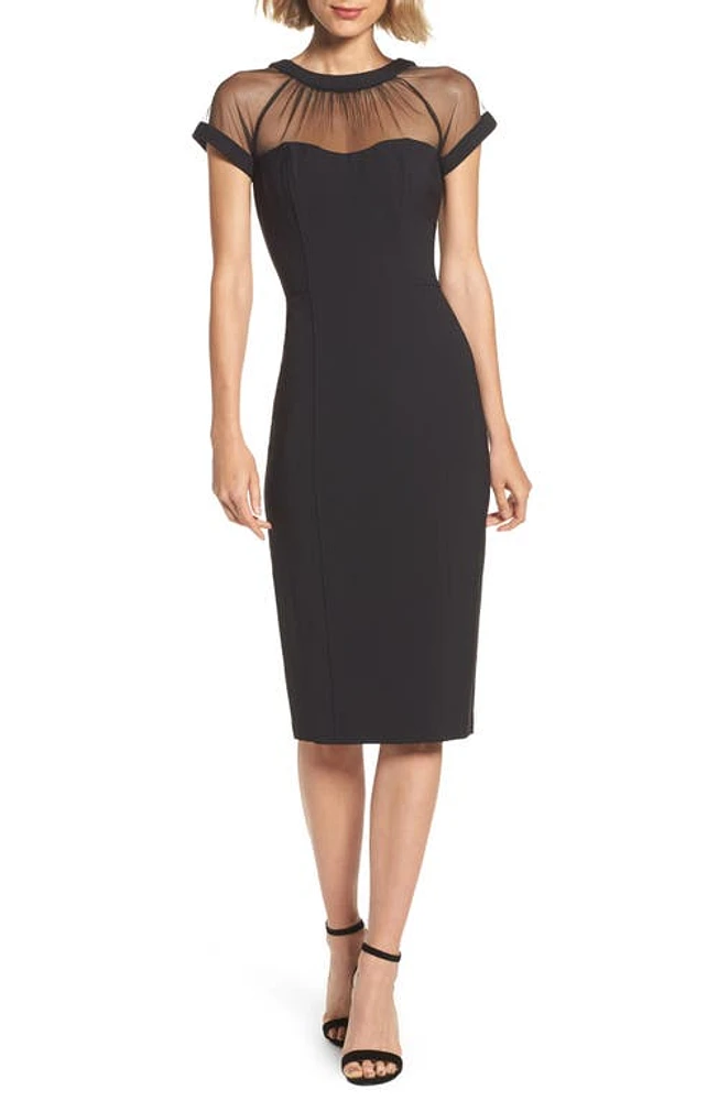 Maggy London Illusion Yoke Crepe Cocktail Dress Black at Nordstrom,