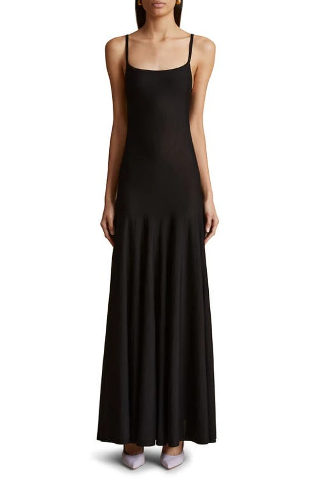 Khaite Ember Wool Blend Maxi Dress Black at Nordstrom,