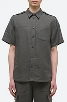 Helmut Lang Epaulet Short Sleeve Button-Up Shirt Graphite at Nordstrom,