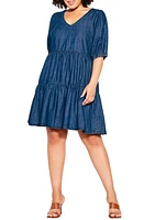 City Chic Coastal Tiered Nonstretch Denim Dress Dark at Nordstrom,