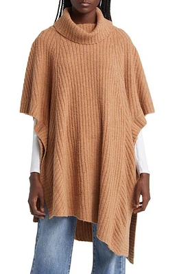 Nordstrom Wool & Cashmere Turtleneck Poncho in Cashew at Nordstrom