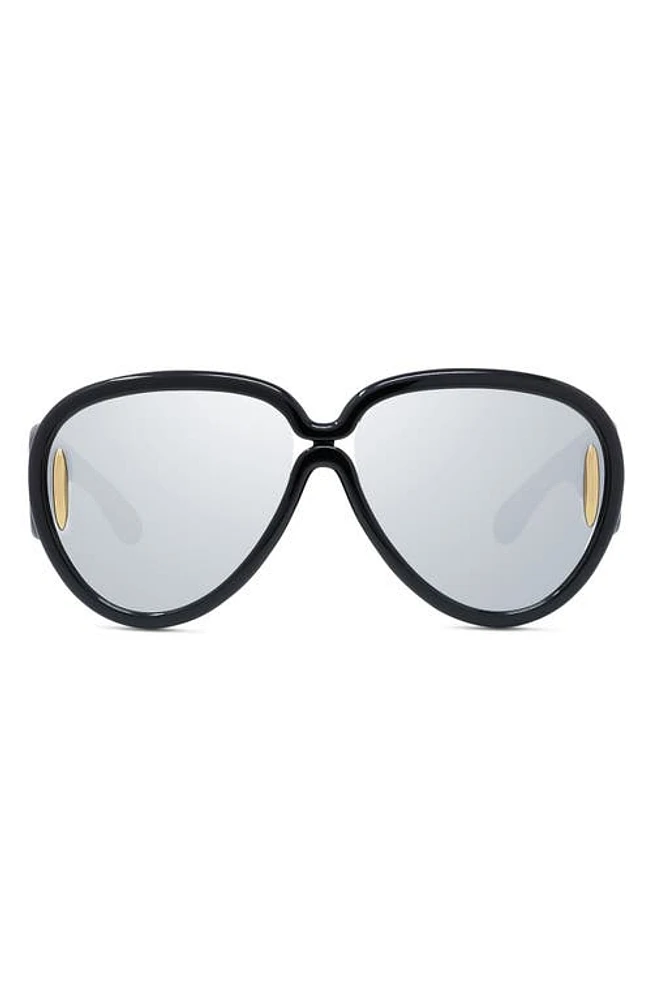 Loewe Anagram 65mm Oversized Pilot Mask Sunglasses in Shiny Black /Smoke Mirror at Nordstrom