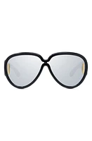 Loewe Anagram 65mm Oversized Pilot Mask Sunglasses in Shiny Black /Smoke Mirror at Nordstrom