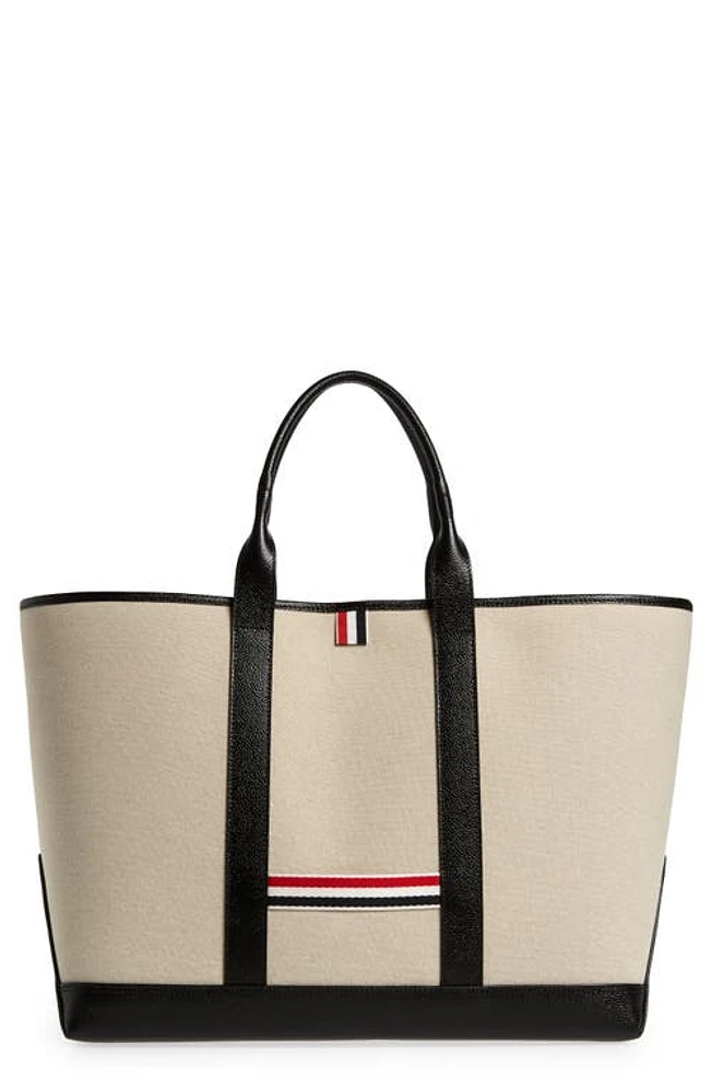 Thom Browne Medium Tool Canvas & Leather Tote in Black/beige at Nordstrom