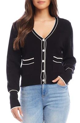 Karen Kane Contrast Trim Cardigan Black W/Off White at Nordstrom, P