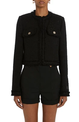 Versace Summertime Collarless Tweed Jacket Black at Nordstrom, Us