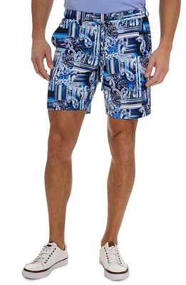 Robert Graham Makua Paisley Stripe Stretch Flat Front Shorts Blue at Nordstrom,