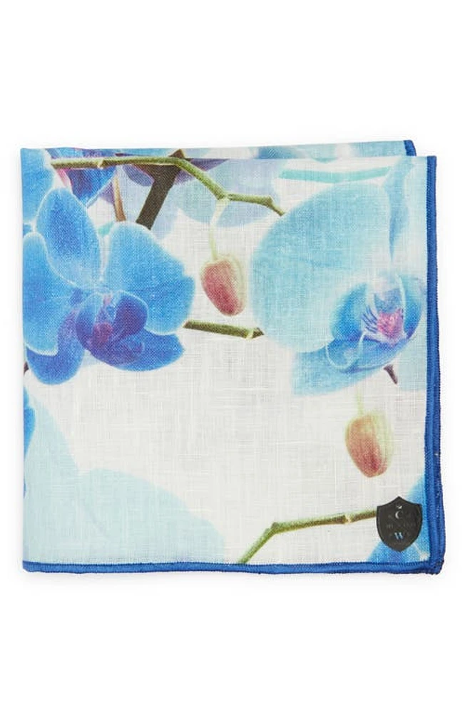 CLIFTON WILSON Blue Floral Linen Pocket Square at Nordstrom